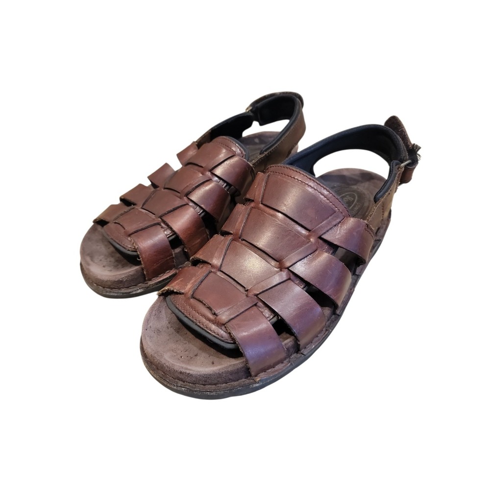 Rockport Mens Fisherman Leather Sandal 12M Brown Adjustable Chunky EUC